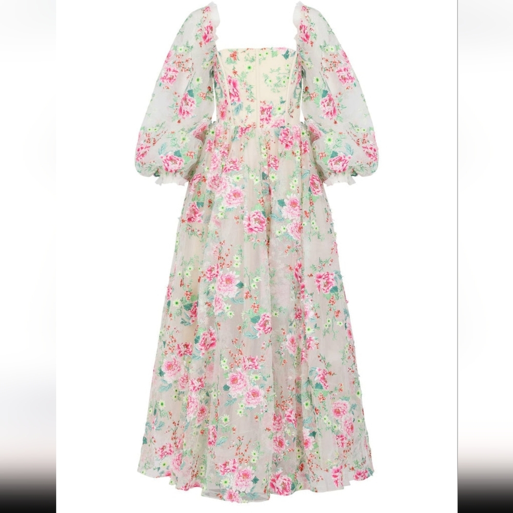 Jessakae Rosetta Size 8 Floral Puff Sleeve Maxi Dress